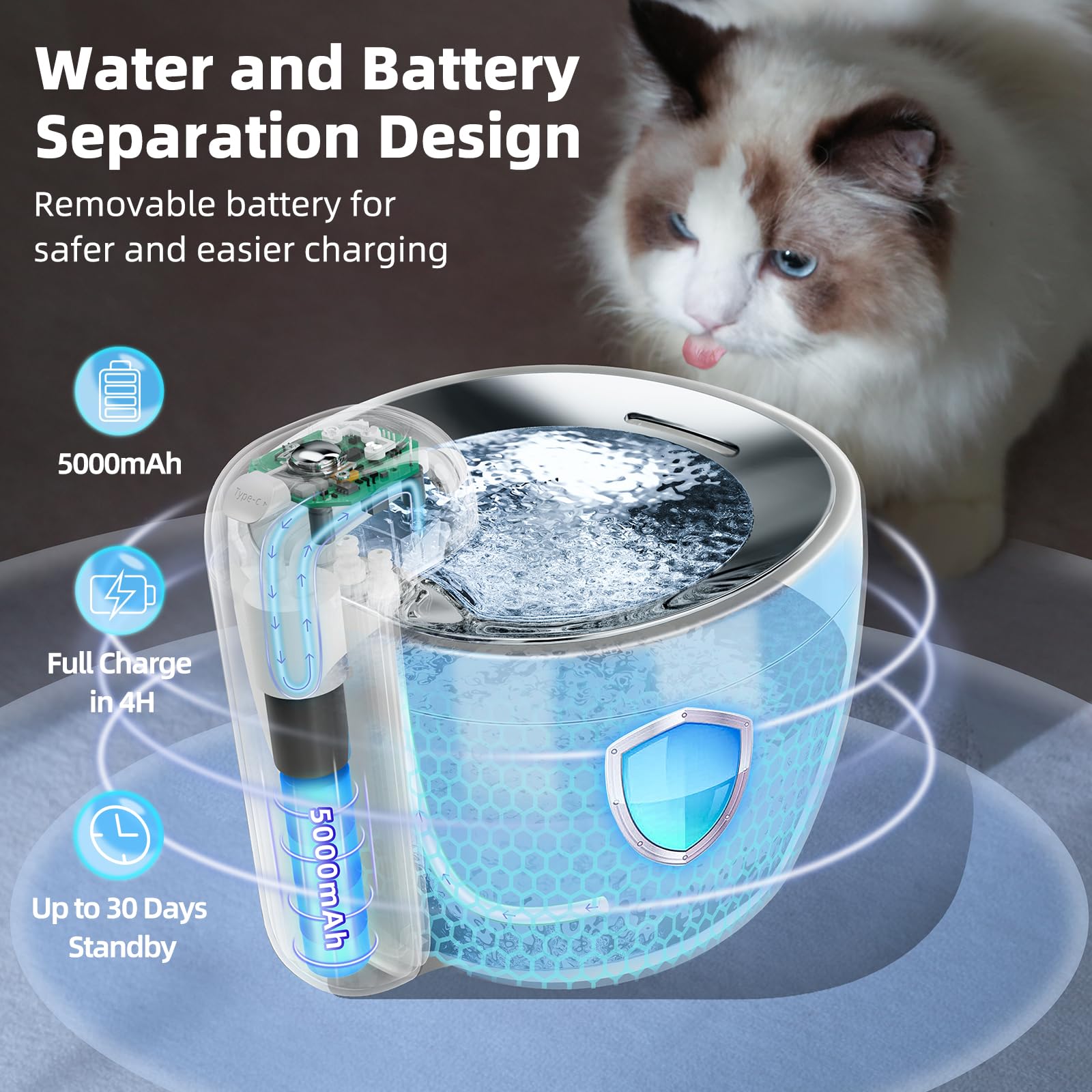 An application scenario or product detail of easiest cat fountain to clean - Image 3