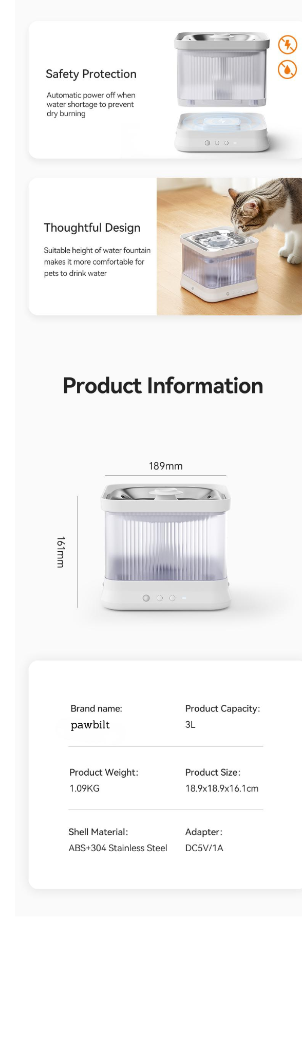 Pawbilt Wireless Rechargeable Smart Pet Water Fountain Main Image