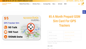 SpeedTalk Mobile - $5 A Month Prepaid GSM Sim Card for GPS Trackers