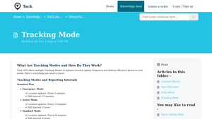 Tack GPS - Tracking Modes